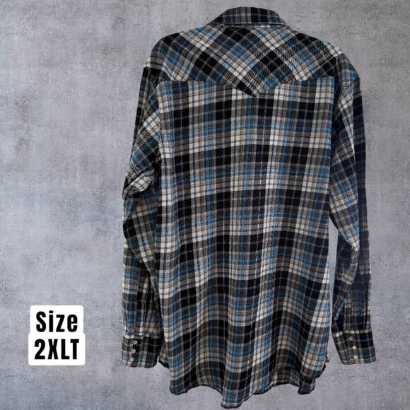 Wrangler Mens 2XLT Button Down Long Sleeve 100% Cotton Flannel Shirt - Picture 2 of 7